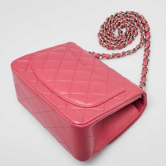 Chanel Pink Quilted Lambskin Leather Classic Square Mini Flap Bag - Picture 2 of 10